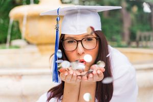 A graduation ceremony collage showing caps, gowns, diplomas and celebratory moments on a sunny day.