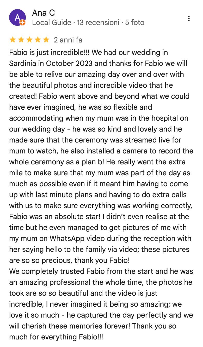 ana schreibt Fabio Marras hochzeitsfotograf review