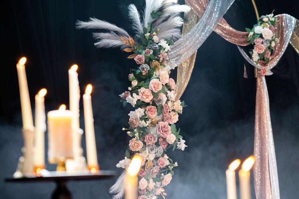 Beautiful flowers on the ceremony stage.