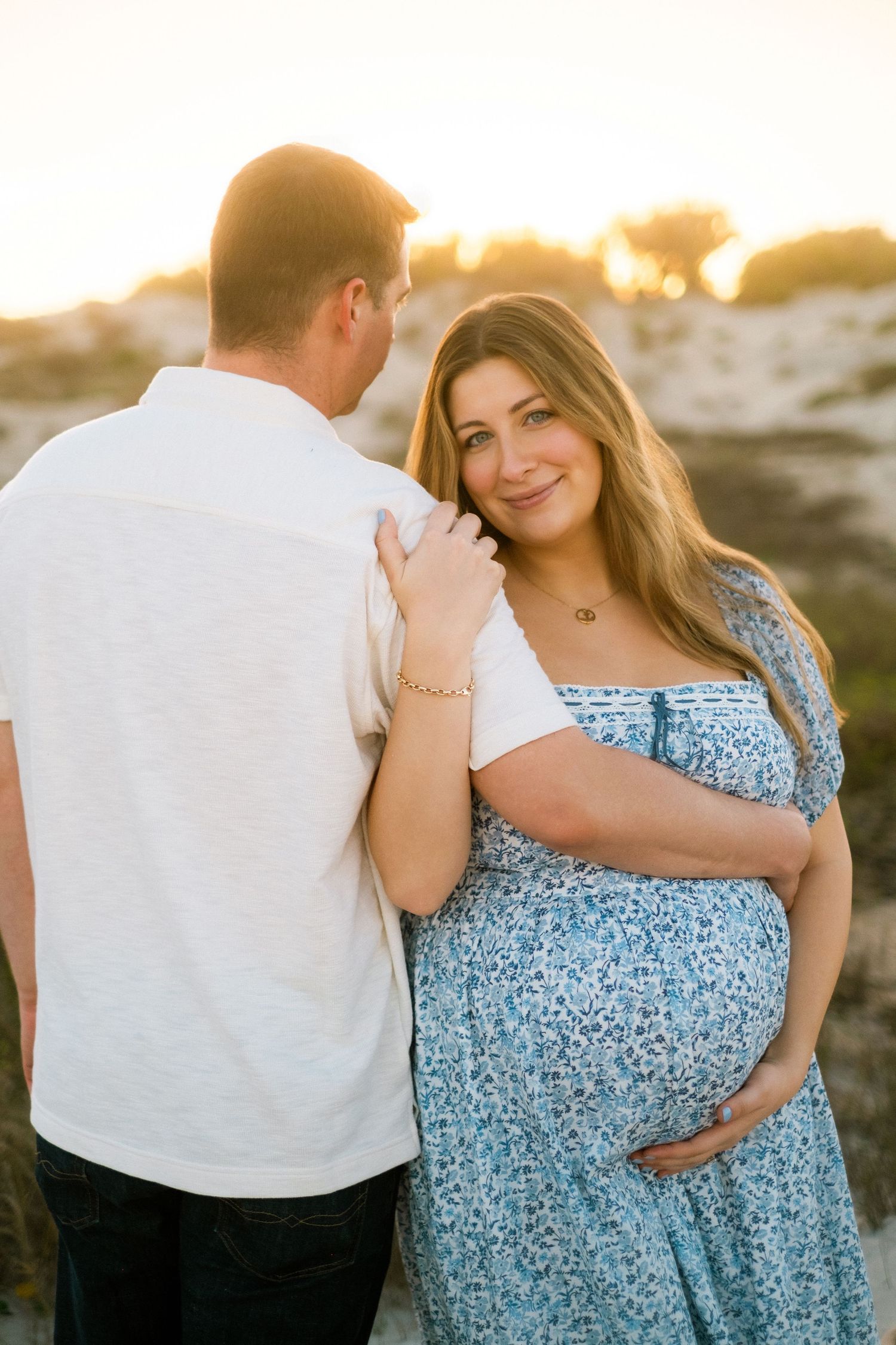 Golden hour maternity photos along the shoreline at Guana Preserve Ponte Vedra Beach Jacksonville area