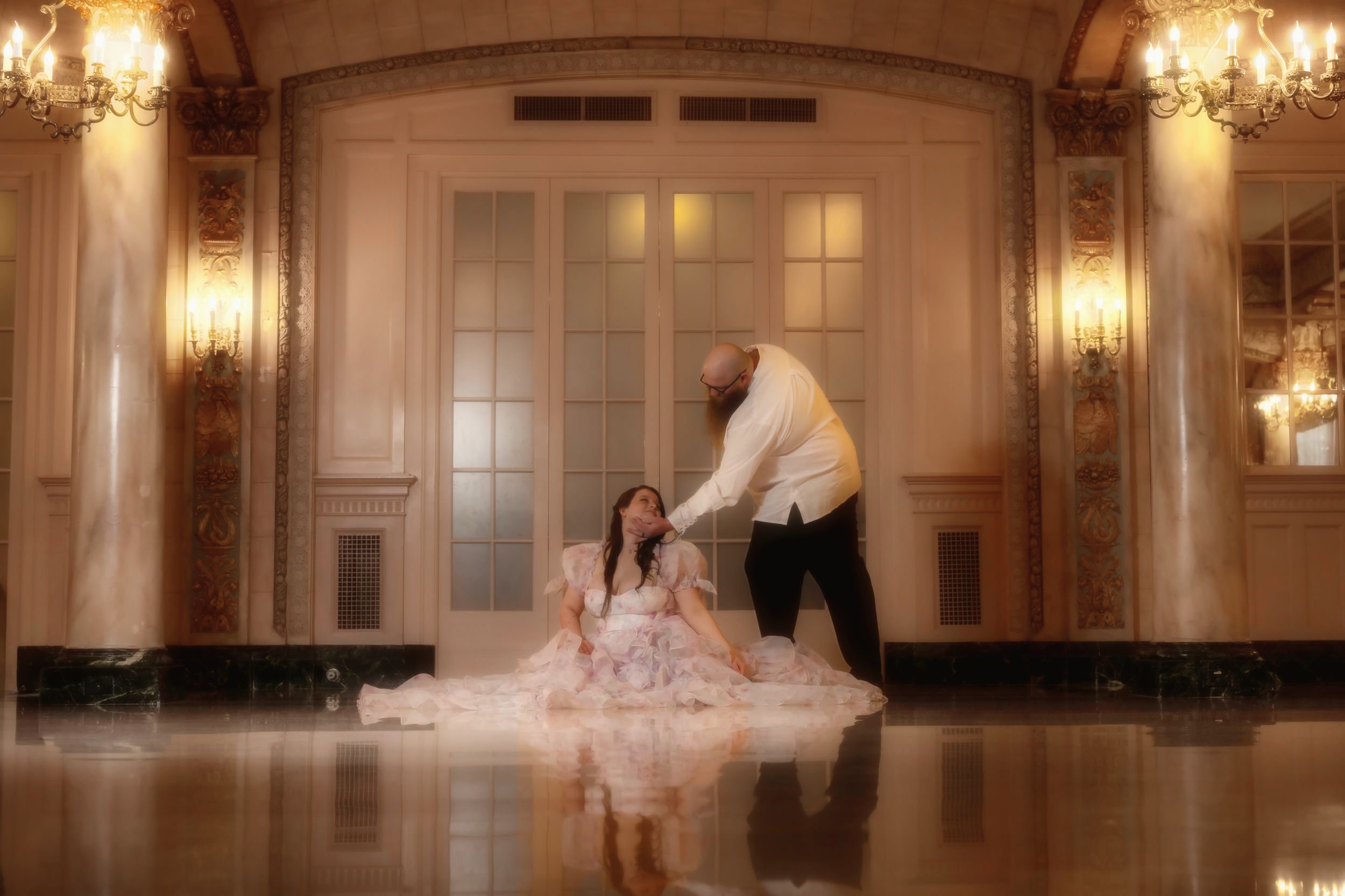 Ballroom dreamy fantasy book cover photoshoot at the Davenport Hotel in Spokane Washington.
