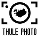 A black and white Thule Photo logo design with geometric shapes and a camera shutter icon.