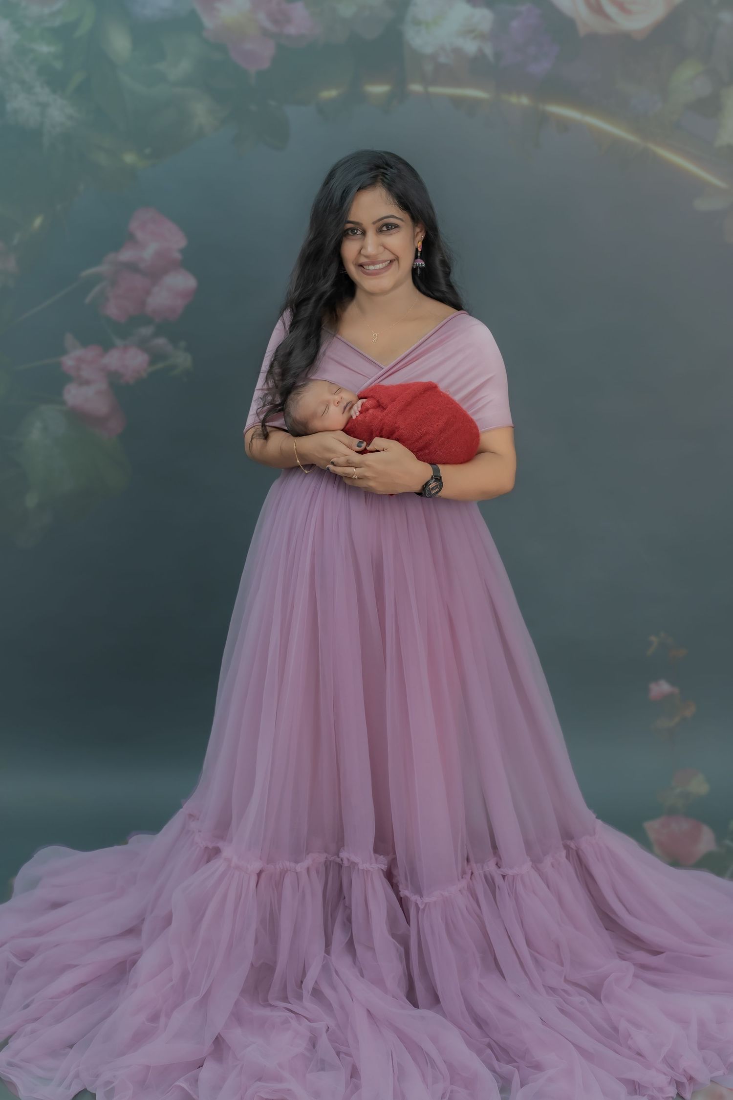 Mother and newborn portrait at premium newborn photography studio in Hyderabad - Bump To Baby by Sai Jyothi