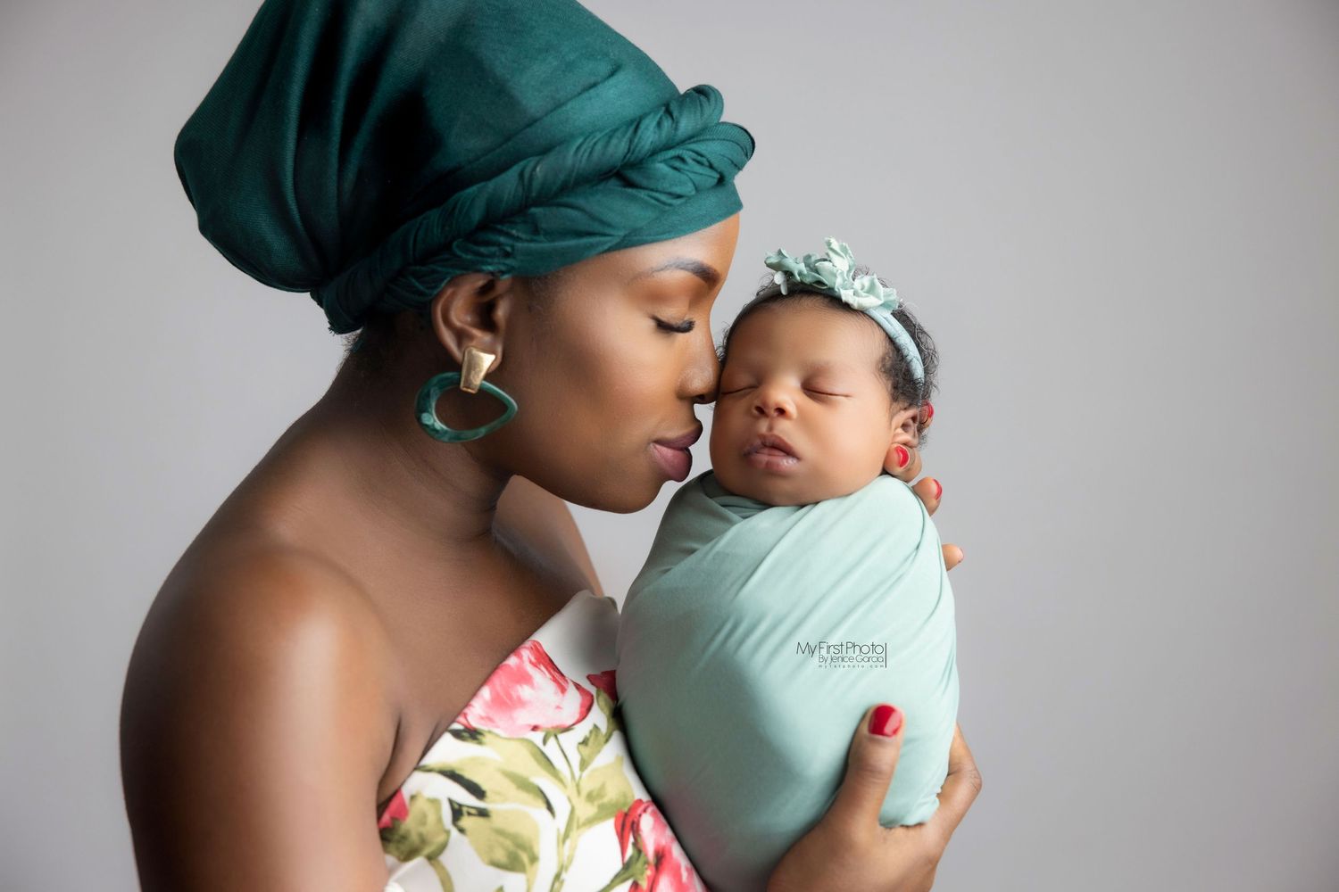 A collection of intimate black and white photographs showing tender moments between parent and baby.
