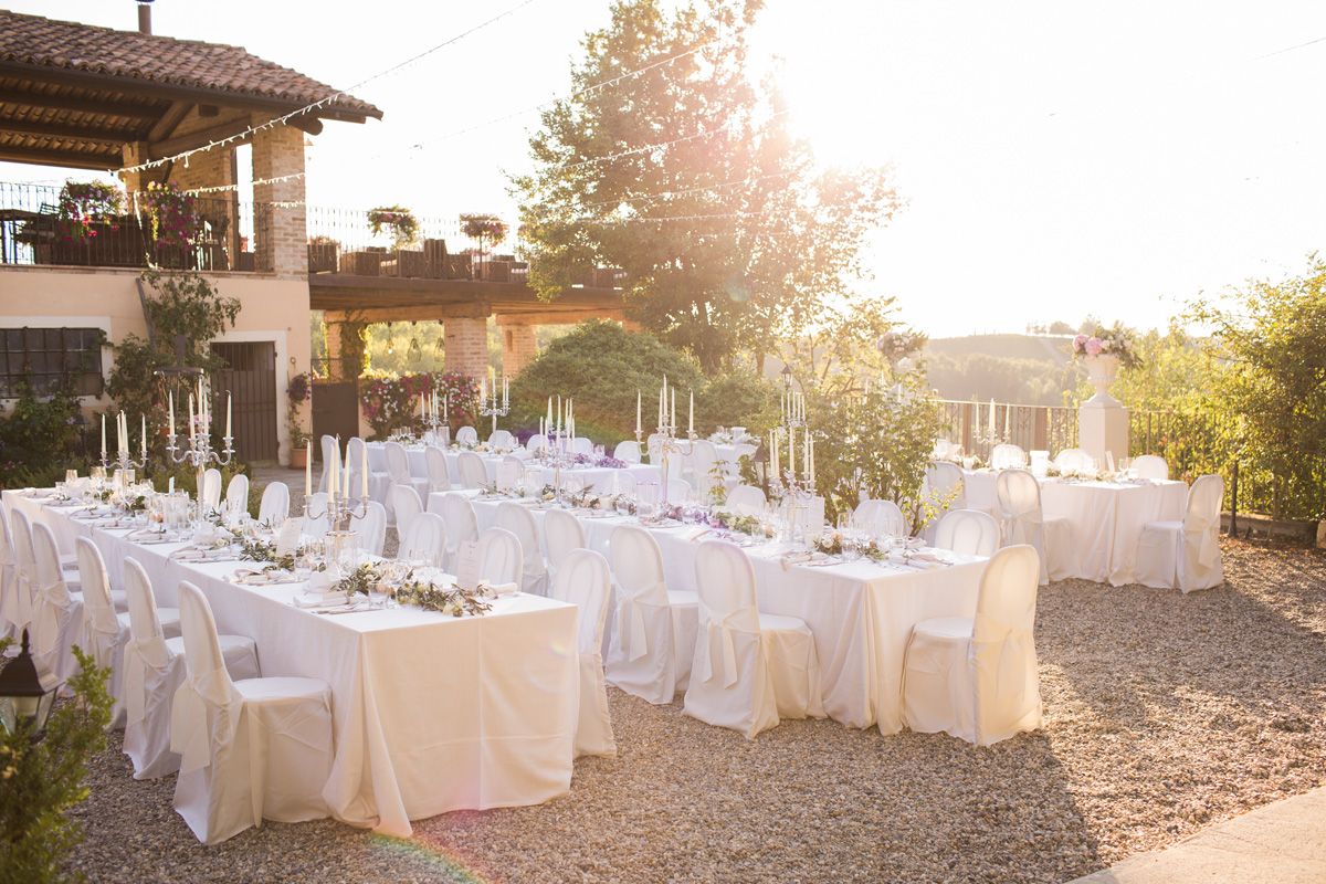 Garden wedding reception set-up at La Villa Hotel Mombaruzzo in Piedmont