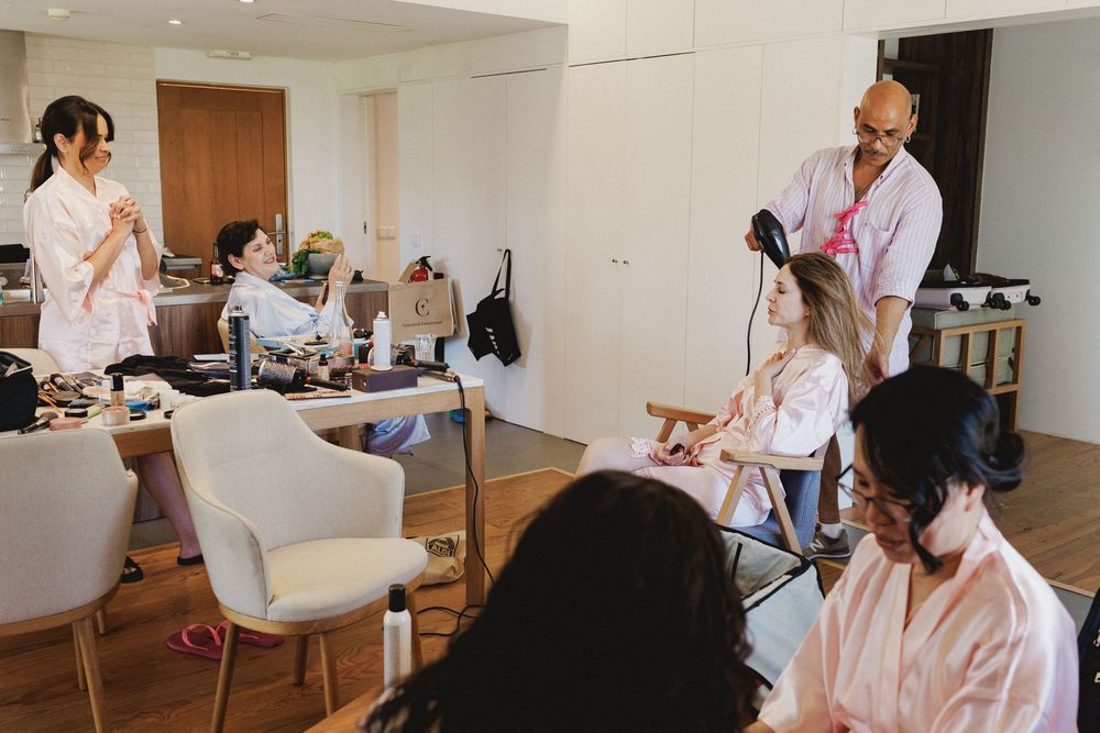 Bridal makeup during destination wedding morning in Portugal