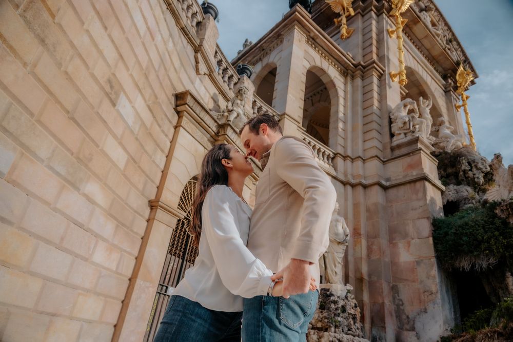 Connected smile under park arches Engagement photoshoot Barcelona BarcelonaLoversPH