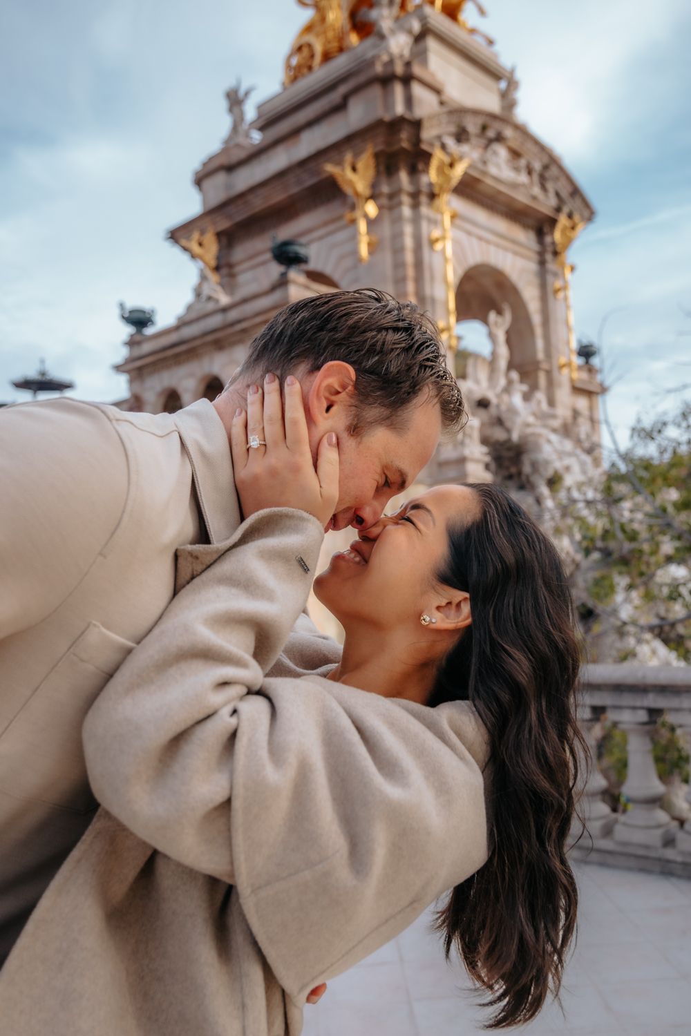 Loving couple walking through winter gardens Engagement photoshoot Barcelona BarcelonaLoversPH