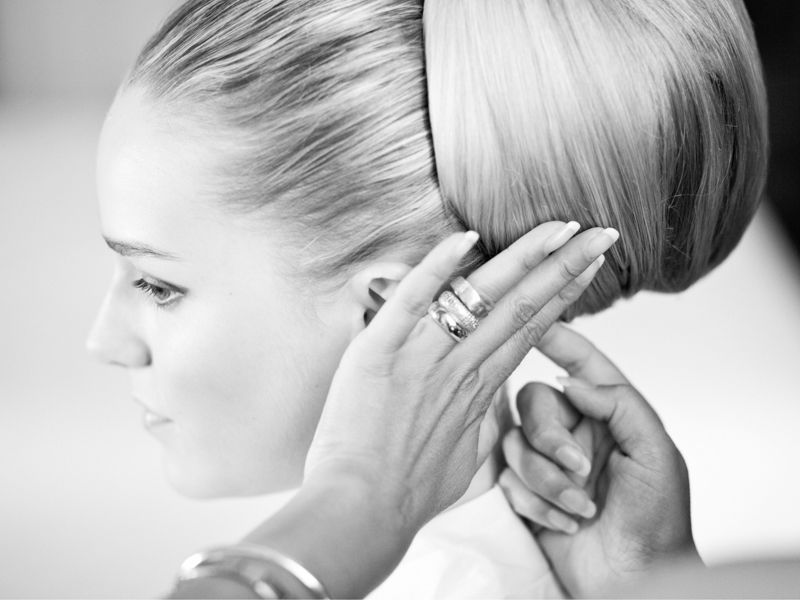 Bride preparing for her wedding at Château de Santeny near Paris