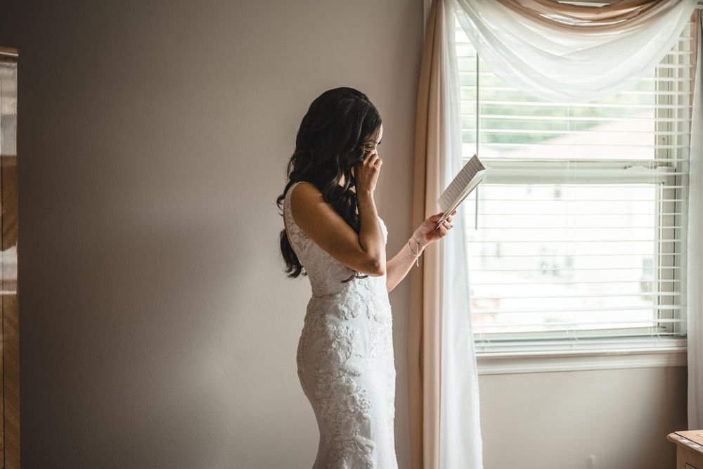 Series of elegant bridal portraits showcasing a lace wedding gown in natural window light.