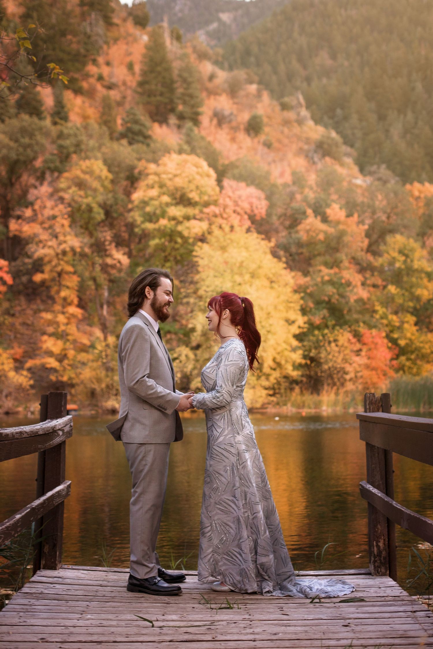 bridal photoshoot bride and groom fall colors Little Cottonwood Canyon Salt Lake City Utah
