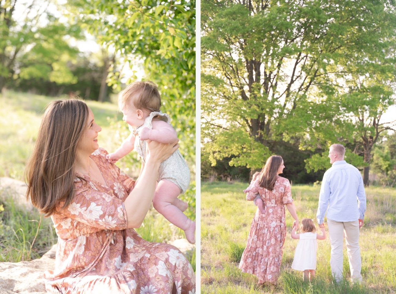 Family of 4 spring portrait session in light grassy field by Bartlesville photographer Kristi Bray