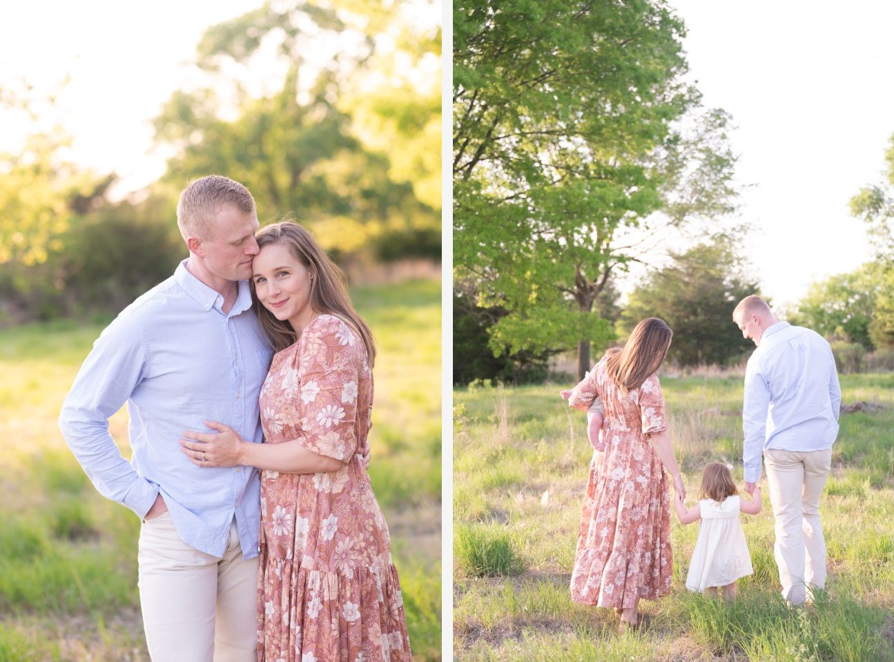 Family of 4 spring portrait session in light grassy field by Bartlesville photographer Kristi Bray