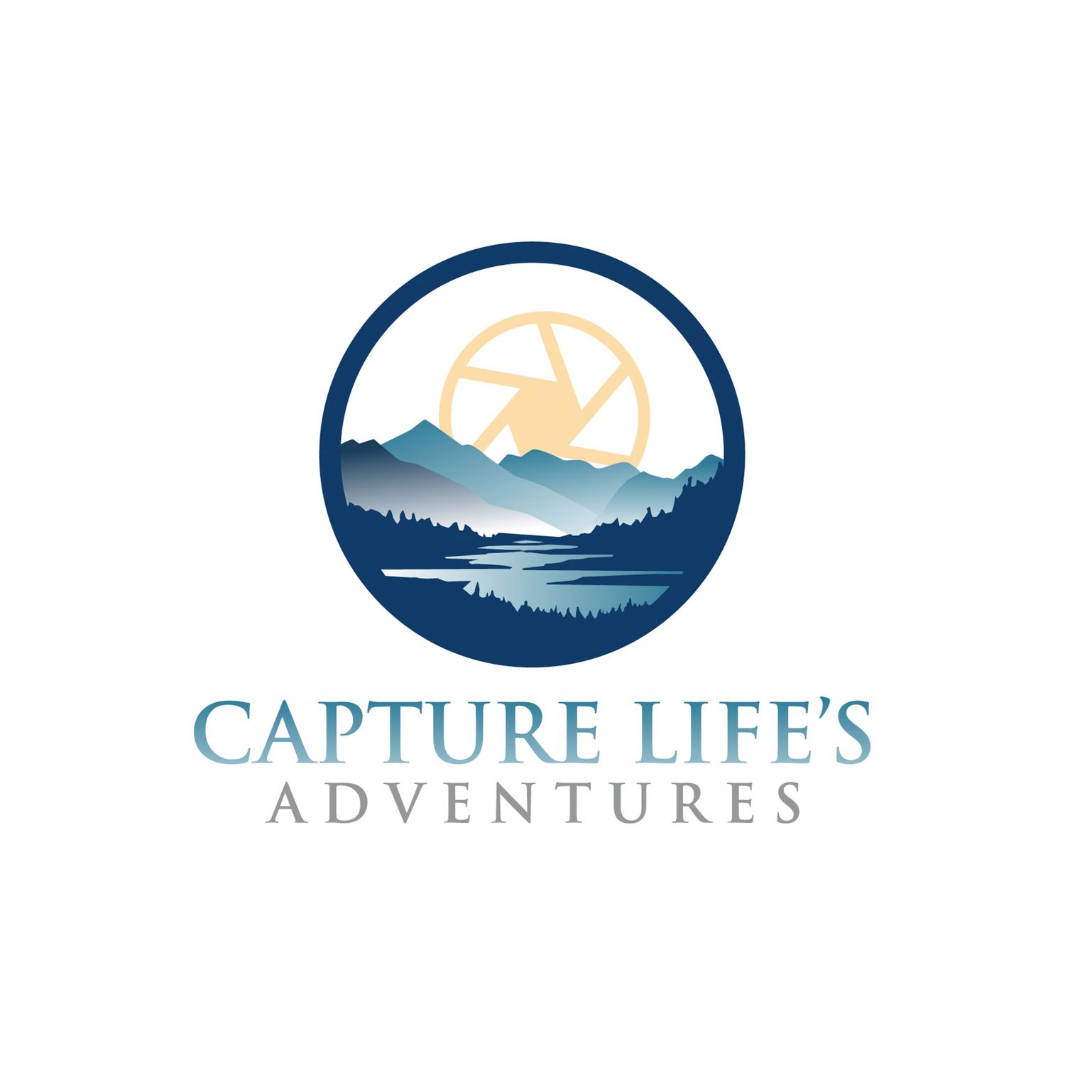 Circular logo design featuring mountain landscape and sun with text 'Capture Life's Adventures' below.