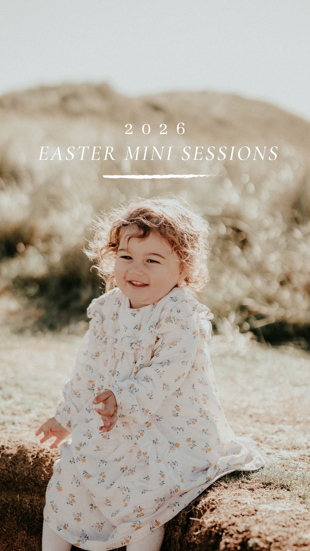A warm-toned collage of photography session pricing details showing 25 minute sessions and turnaround times.