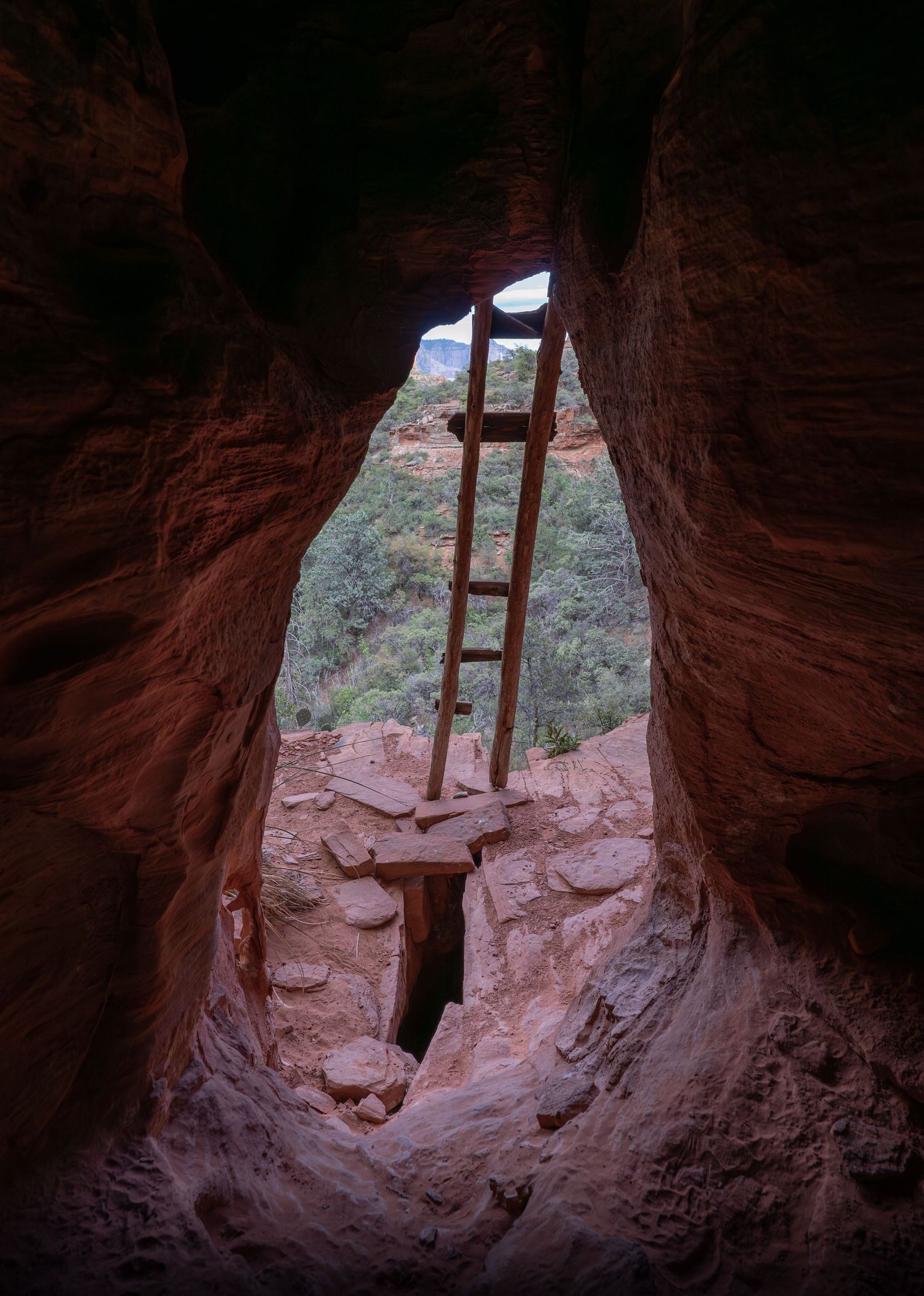 A photo taken from inside an indigenous cave in Sedona, Arizona.