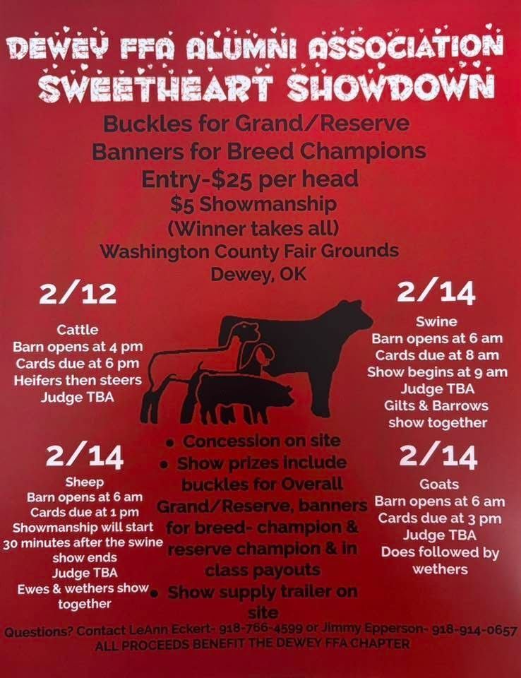 Red banner advertising livestock shows and competitions at Washington County Fair Grounds with black cattle silhouettes.