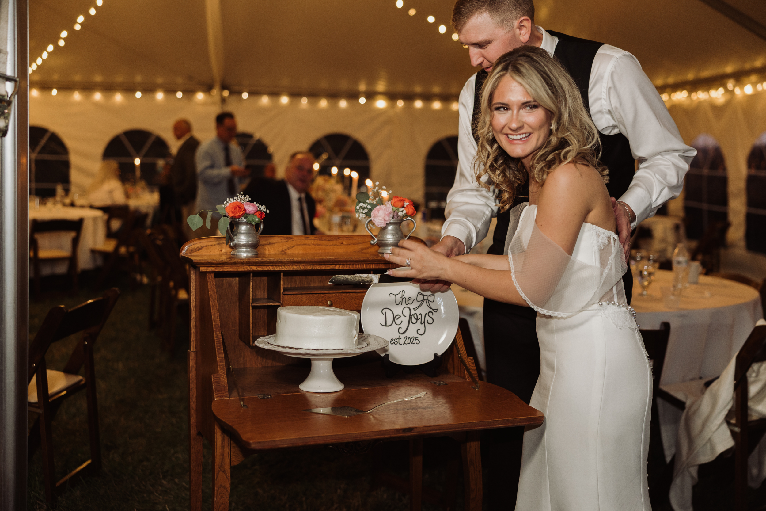 Simple wedding cake prepared for reception celebration in Auburn NY