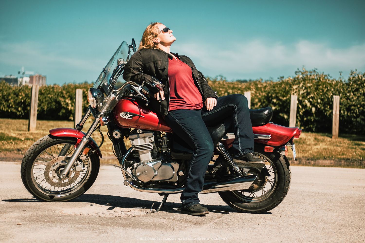 Angela Tompkinson, Indian Motorcycle, Women's International Ride Day photographed by Chris Randell, Linx Photography of Barrie Ontario