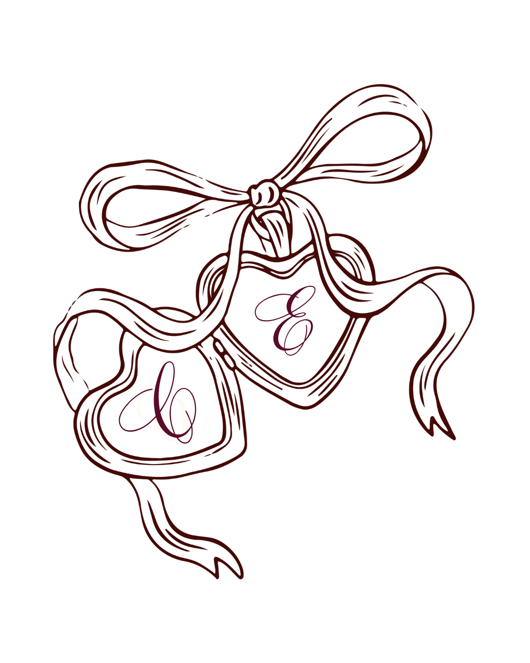 Hand-drawn line art pattern of decorative bows and ribbons in a repeating design.