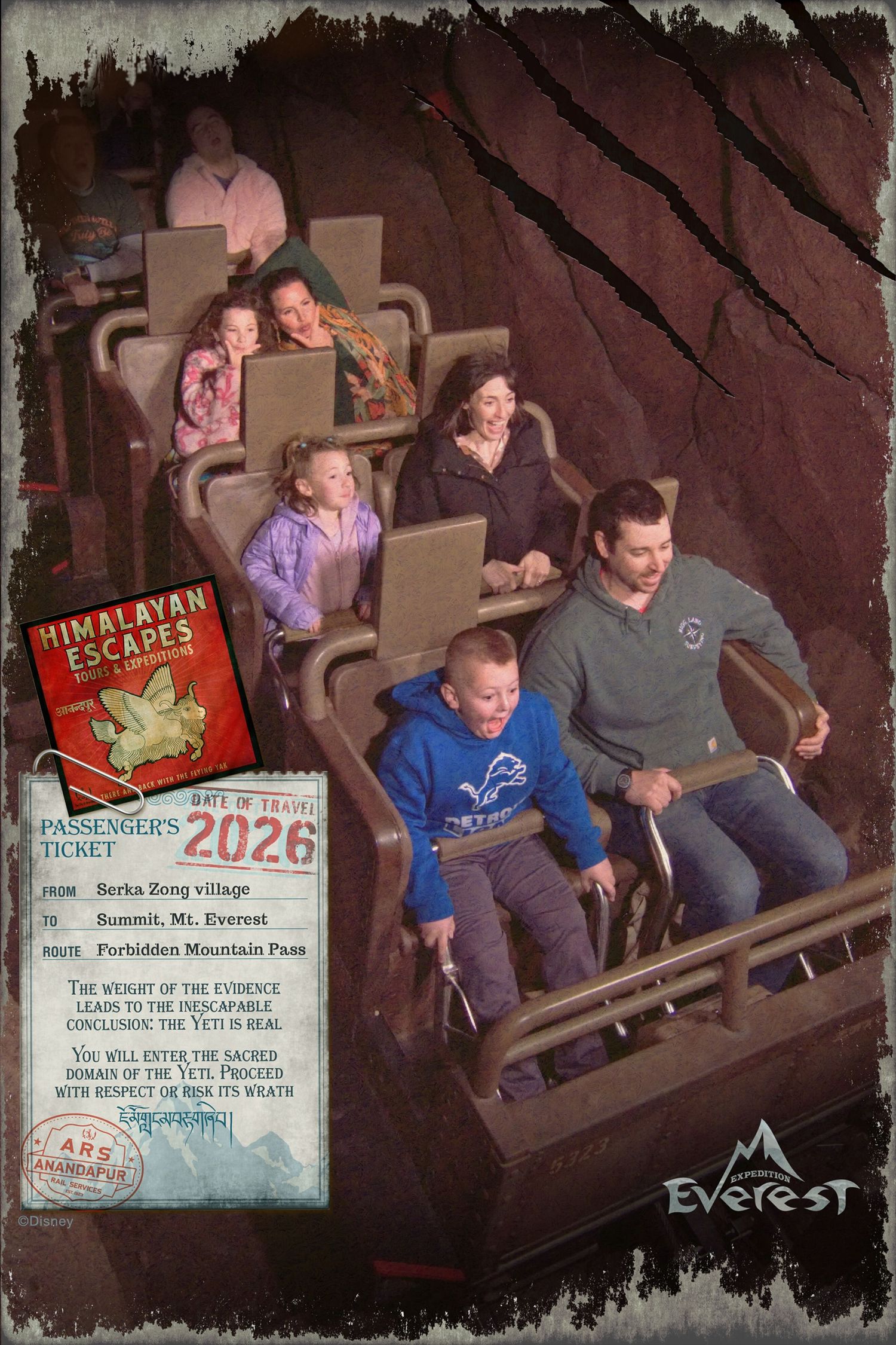 Theme park guests react while riding Disney's Expedition Everest roller coaster at Animal Kingdom in Florida.