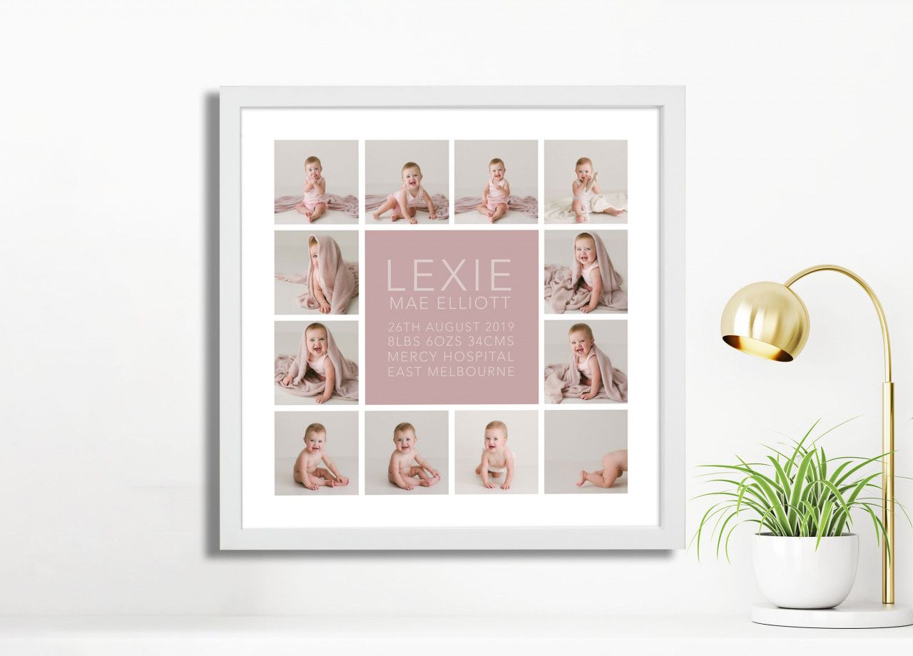 Custom wall gallery design featuring maternity and newborn portraits Gold Coast.