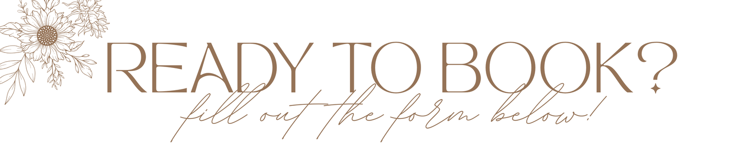 Text reading 'Ready to Book?' in elegant font with floral design elements.