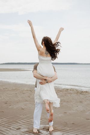couples romantic beach photo Shediac photographer Cap Pele New Brunswick Parlee Beach engagement photos professional published photographer