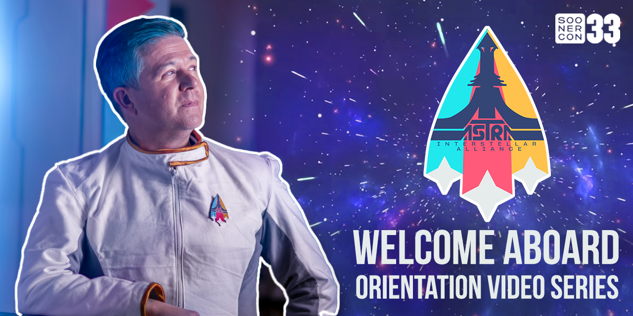 A space-themed orientation video series banner shows a person in a white uniform next to a colorful triangular logo.