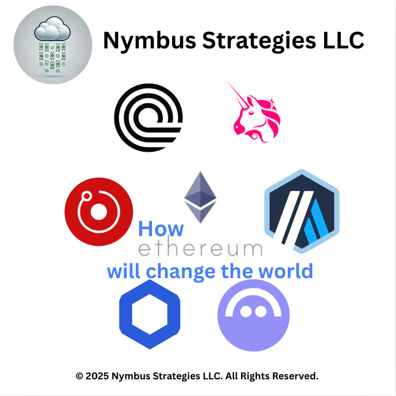 Collection of tech company logos including Ethereum, Nymbus Strategies LLC, and various cryptocurrency and blockchain symbols.