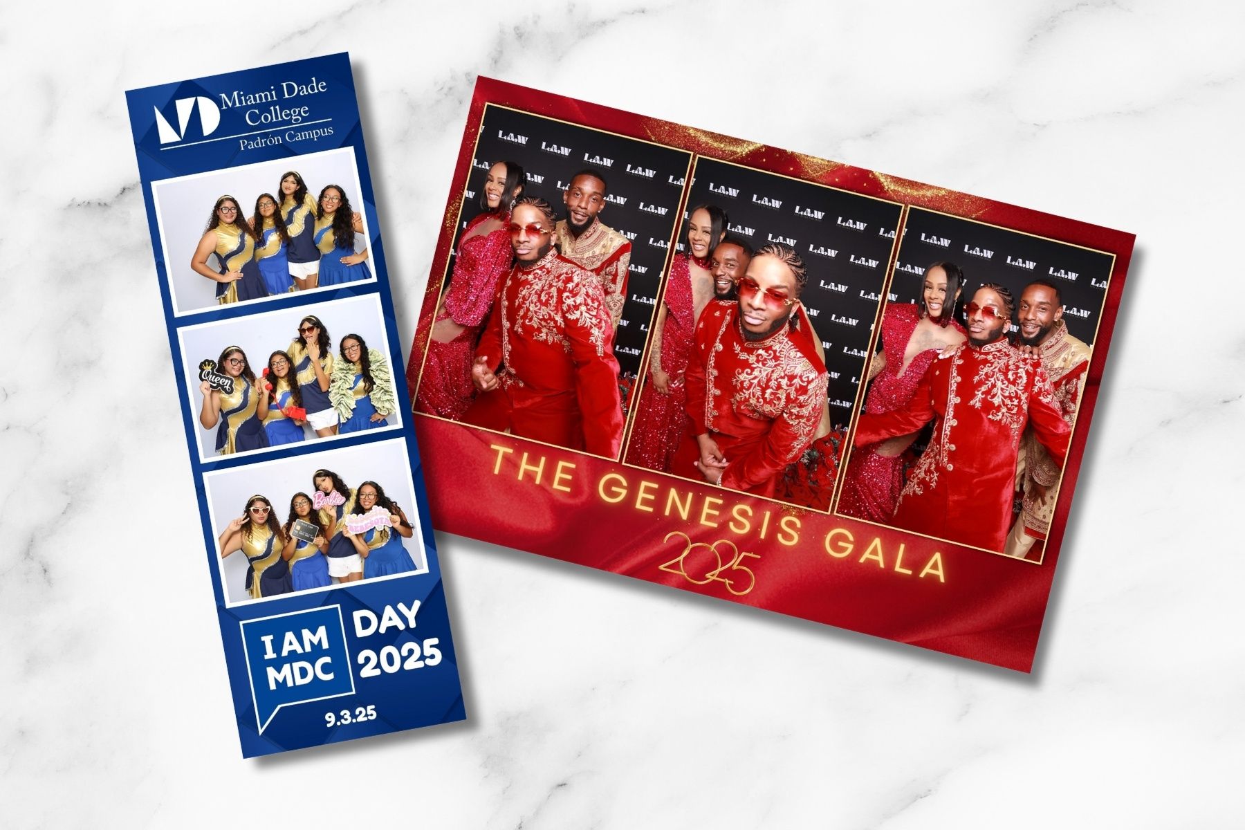 A collection of scattered event tickets and passes with red and blue designs spread across a white background.