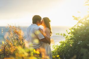 Proposal engagement couple sunset photo at Wailea Maui