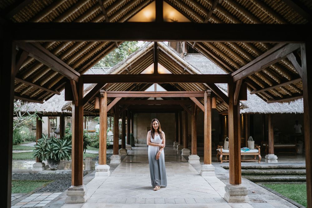 Luxury solo photography session at Amandari Ubud featuring elegant Balinese-style architecture