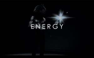 Glowing white text spelling 'ENERGY' appears against a dark background in a cinematic style.
