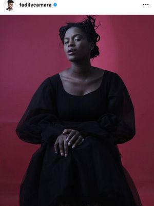 Artistic portrait series of someone in black clothing against a burgundy backdrop creating dramatic silhouettes.