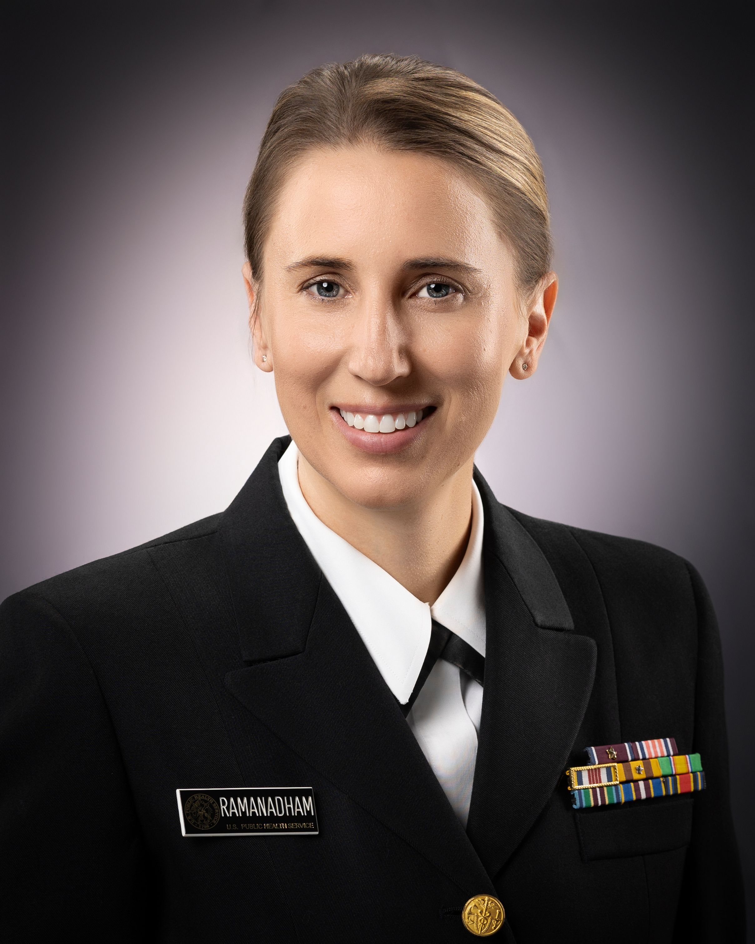 Professional headshot portraits showing military service member in formal dress uniform with medals and ribbons.