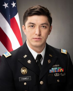 Professional military portrait photos showing service member in dress uniform with American flag backdrop.