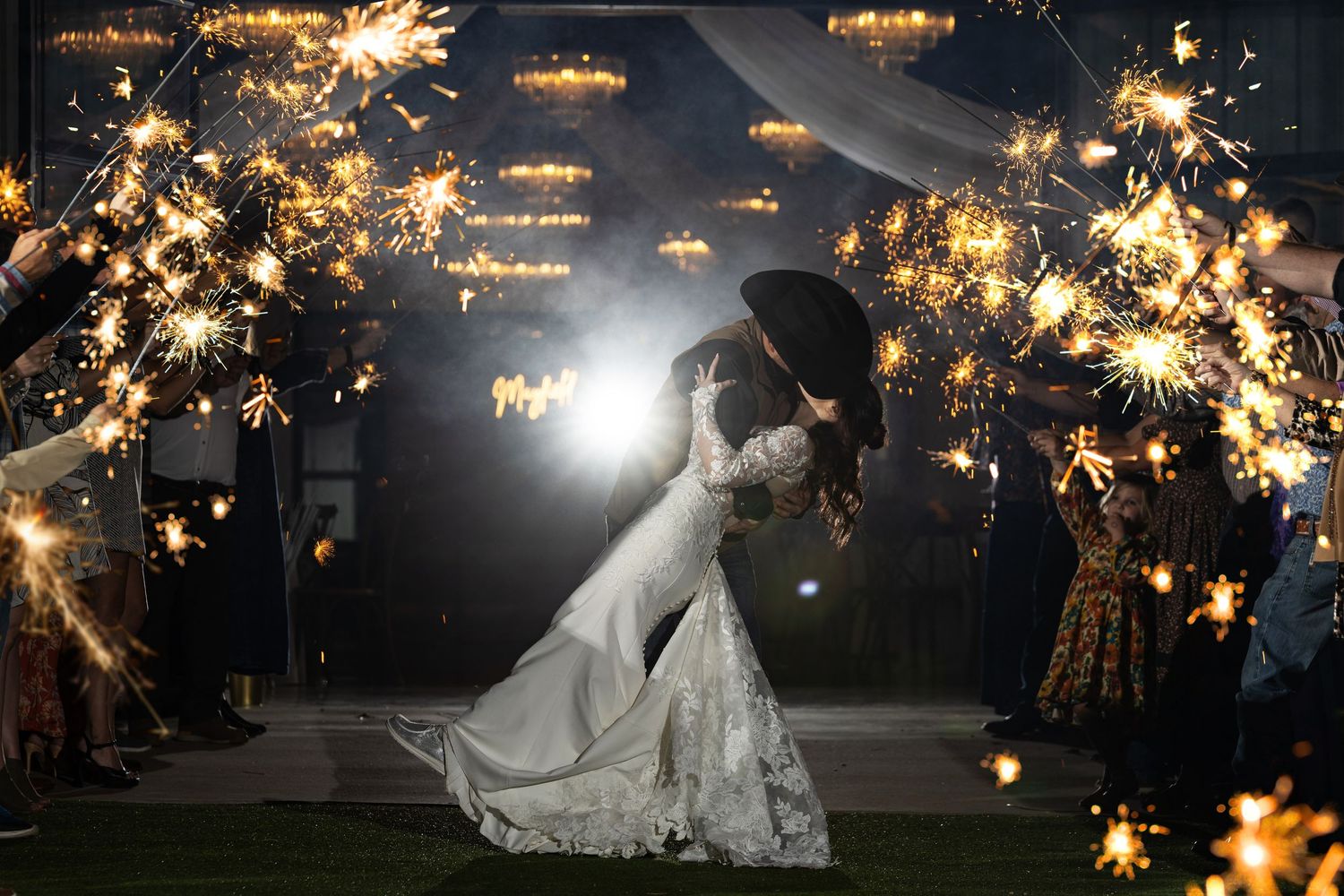 sparkler exit at The Diamond Wedding venue Cumby, TX