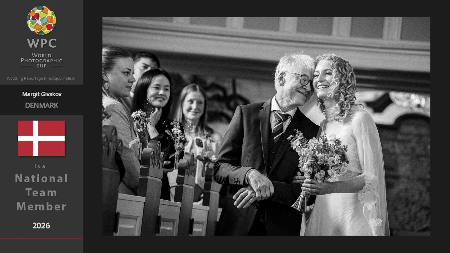 Diplom af fotograf Margits udtagelse til det danske fotograflandshold i kategorien wedding reportage i World Photographic Cup 2026.