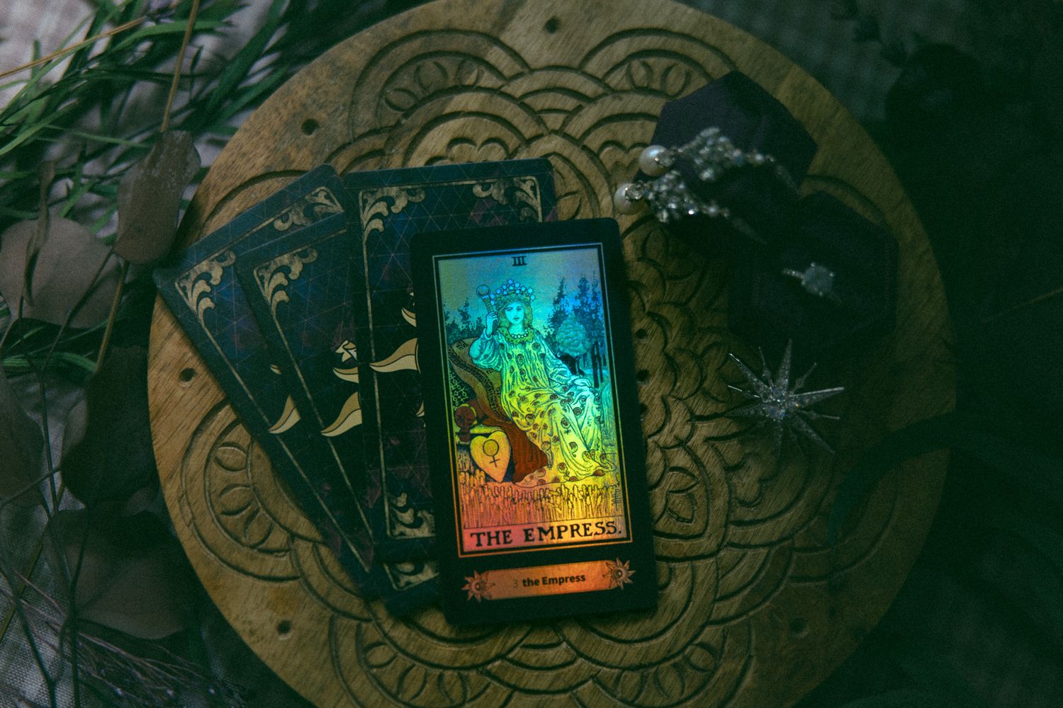 Asheville small business entrepreneur tarot card display during a personal and professional branding photography session