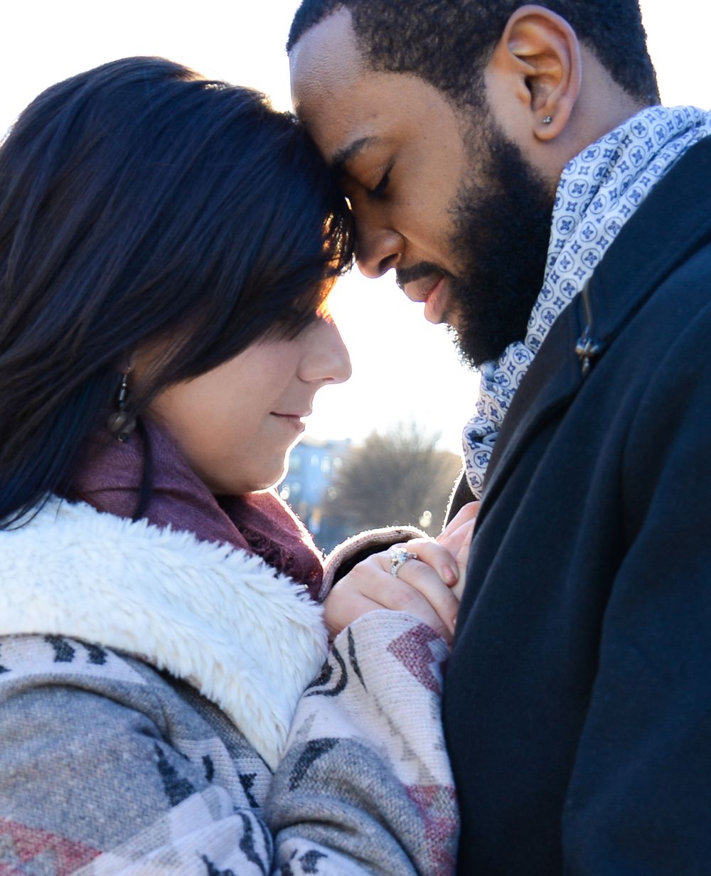 A romantic couple shares tender moments in a series of close-up photos showing affection and intimacy.