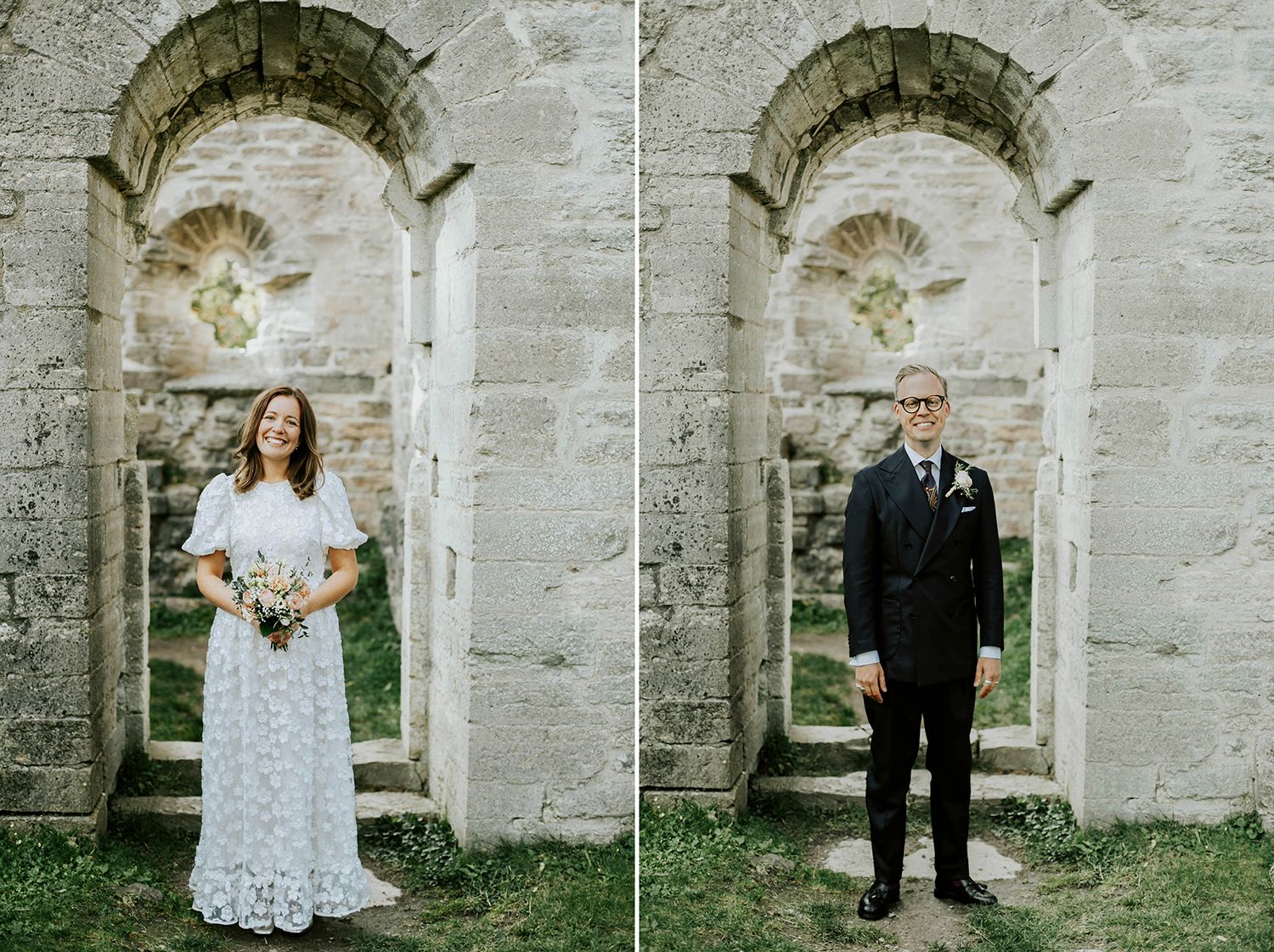 Bröllop Vadstena. Alvastra kloster och Örberga kyrka. Bröllopsfotograf Rebecca Nordin. brud och brudgum.