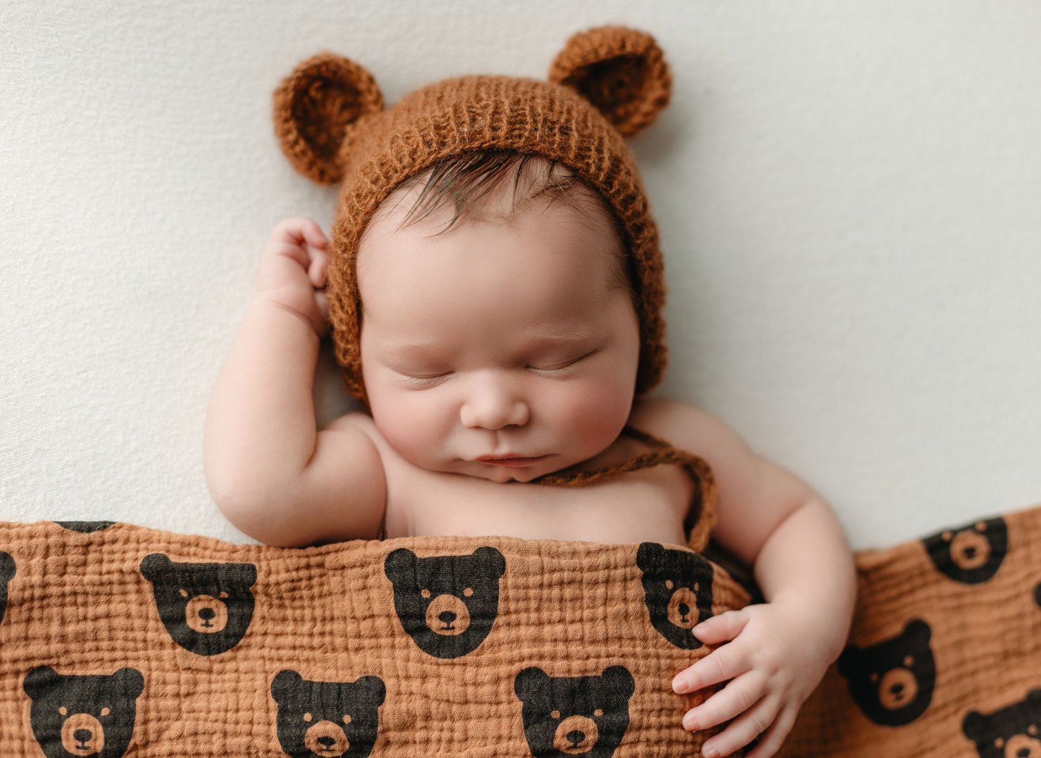 A newborn boy with a bear hat. Greenville SC newborn photographer, Easley, SC newborn photographer, Upstate newborn photographer