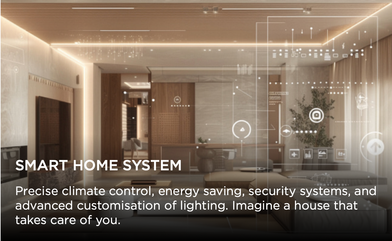 Modern smart home automation system controlling climate, lighting, and security features in a luxury apartment interior.