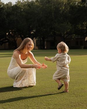 Candid moments of play and joy captured on a sunlit green lawn.