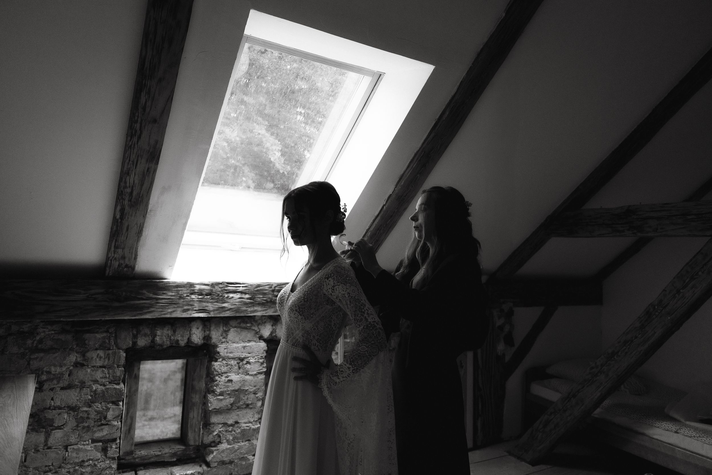 Artistic collage of dark attic windows with natural light streaming in creating dramatic shadows and atmosphere.