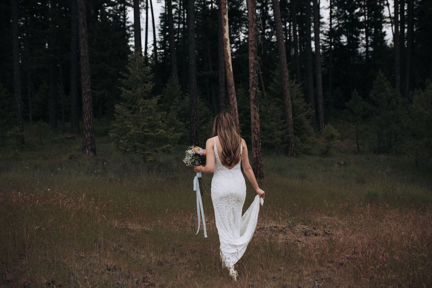 Bride in her wedding gown during bridal portraits in North Idaho