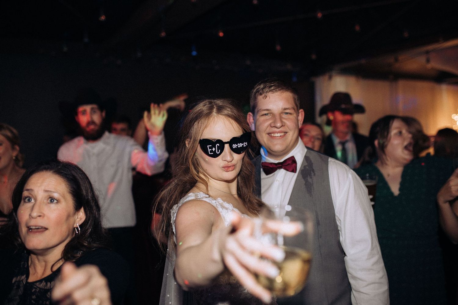 Bride and groom dancing together during their wedding reception in Idaho”