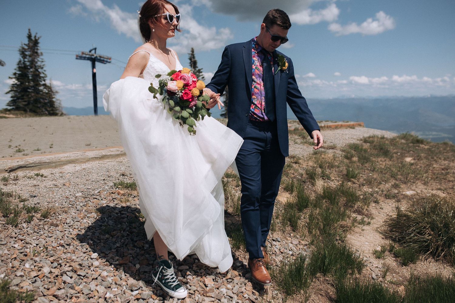 Bride and groom sharing a moment at Schweitzer Mountain wedding in Sandpoint, Idaho