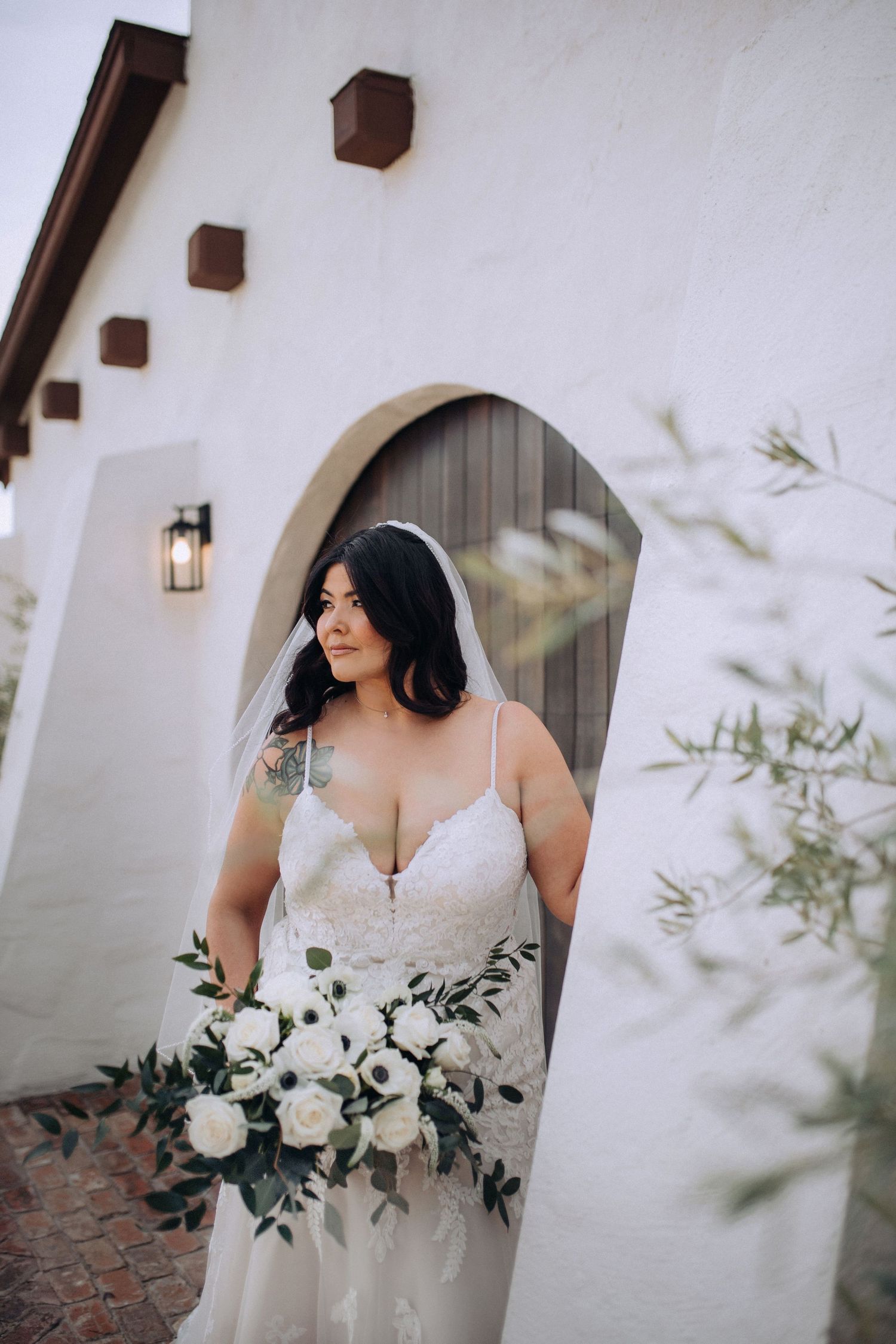 Bride in her wedding gown during bridal portraits in North Idaho